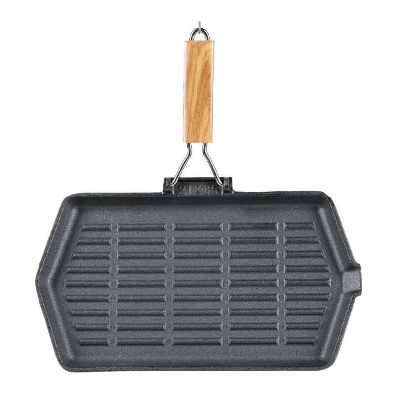 Valurautainen grillipannu taitettavalla puukahvalla, 35x21 cm - Tuotevertailu